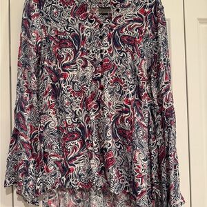 new directions Paisley High-Low Skirt in Red, Navy & White
